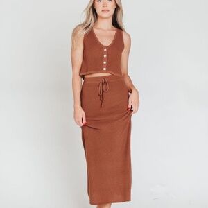 Worth Collective Sweet Peach Knit Vest and Maxi Skirt Set in Cocoa
